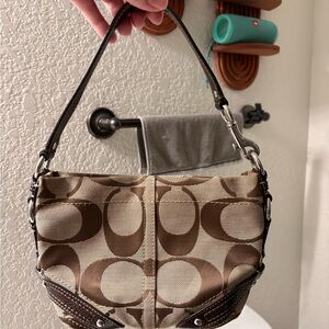 Coach Brown and Tan Signature small Carly